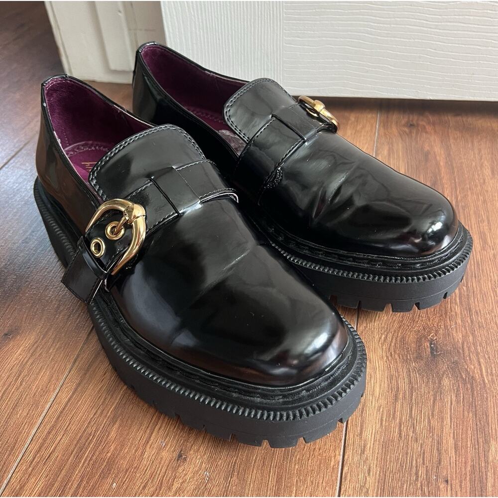 CIRCUS BY SAM EDELMAN Evan Black Patent Buckle Lug Sole Chunky Clog Loafer Sz 7